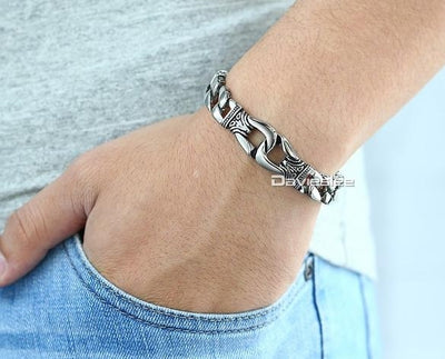 Mens Bracelet  Stainless Steel Silver Color Curved Curb Link Chain Bracelets for Men