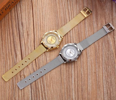 Golden Metal Mesh Women Quartz Wrist Watch New Fashion Casual Crystal Ladies Watches