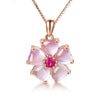 Rose Gold Color Pink Opal Necklace CZ Pendant Choker Flower Ross Quartz for Women