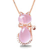 Rose Gold Color Cute Cat Ross Quartz Pink Opal Jewelry Necklace for Women