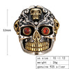 925 Sterling Silver Red Cubic Zirconia Eyes Skull Ring Male Gold Adjustable Rings For Men Punk Gothic Jewelry