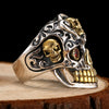 925 Sterling Silver Red Cubic Zirconia Eyes Skull Ring Male Gold Adjustable Rings For Men Punk Gothic Jewelry