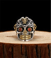 925 Sterling Silver Red Cubic Zirconia Eyes Skull Ring Male Gold Adjustable Rings For Men Punk Gothic Jewelry