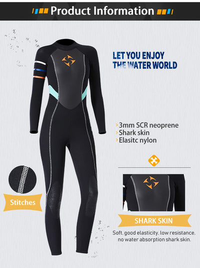 3mm Neoprene Shark Skin Women Bodysuit Wet Suit Keep Warm Surfing Scuba Snorkeling