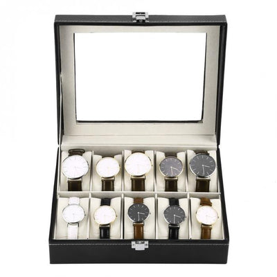 10 Grids Wristwatch Box Holder PU Leather Watch Box Watches Display Case Rectangle Jewelry Storage Boxes