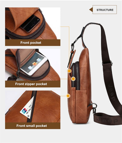 Men's Large Capacity Chest Sling Bag Travel Hiking Cross Body Messenger Shoulder bags Solid Men Leather Bag