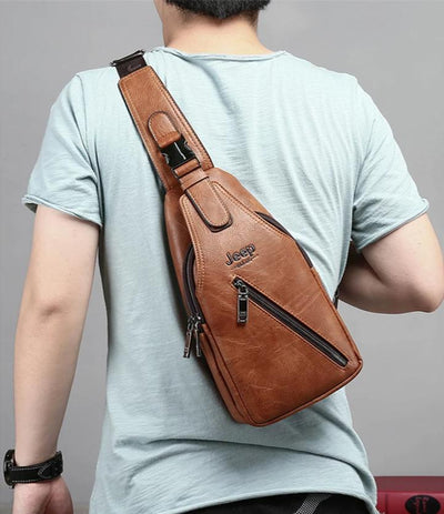 Men's Large Capacity Chest Sling Bag Travel Hiking Cross Body Messenger Shoulder bags Solid Men Leather Bag