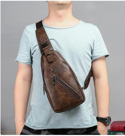 Men's Large Capacity Chest Sling Bag Travel Hiking Cross Body Messenger Shoulder bags Solid Men Leather Bag