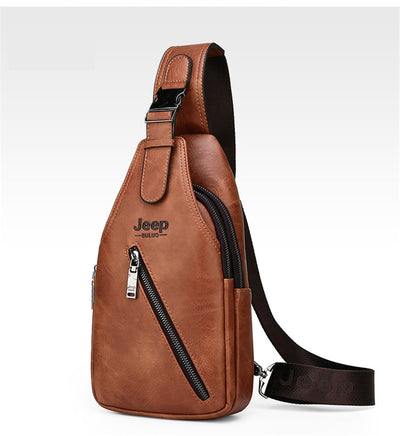 Men's Large Capacity Chest Sling Bag Travel Hiking Cross Body Messenger Shoulder bags Solid Men Leather Bag