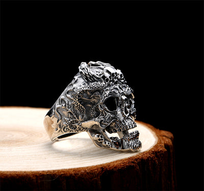 925 Sterling Silver Skull Ring Men Adjustable Dragon Ring Punk Rock Gothic Jewelry