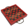 Chinese Wood Leather Box with 32 Pieces Terracotta Figure Chess Set