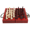 Chinese Wood Leather Box with 32 Pieces Terracotta Figure Chess Set