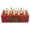 Chinese Wood Leather Box with 32 Pieces Terracotta Figure Chess Set