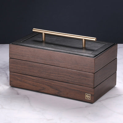 New Wooden Jewelry Box With Handle Three-layer Storage Jewelry Organizer Carrying Cases Women Rings Necklace Box