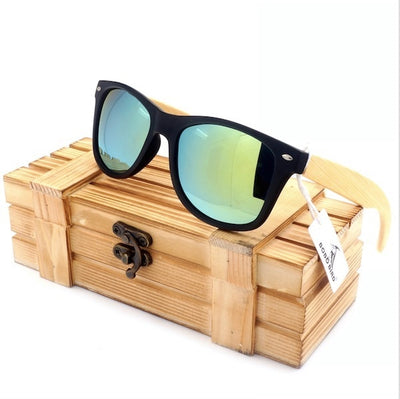 High Quality Vintage Black Square Sunglasses With Bamboo Legs Mirrored Polarized Summer Style Travel Eyewear Wood Box