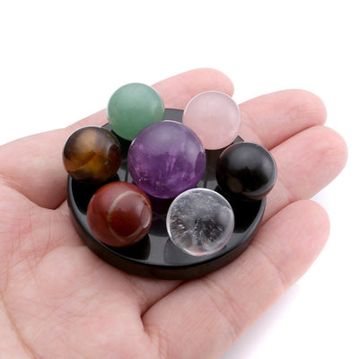 Seven Star Group Natural Amethyst Chakra Crystal Sphere Ball with Black Obsidian Stand