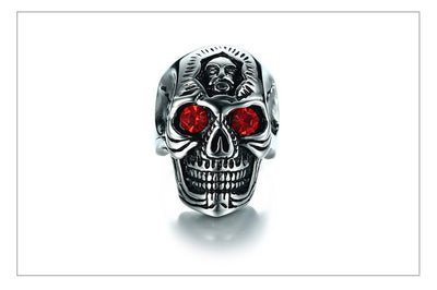 Skull Rings Stainless Steel  for Men Jewelry with Red Stone