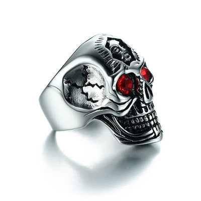 Skull Rings Stainless Steel  for Men Jewelry with Red Stone