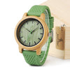 Men's Quartz Watch With Silicone Strap Green Wooden Bamboo Casual Japanese Movement Watch