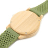 Men's Quartz Watch With Silicone Strap Green Wooden Bamboo Casual Japanese Movement Watch