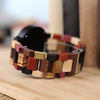 Antique Mens Wood Watches Date and Week Display Business Watch with Unique Mixed Color Wooden Band