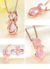 Rose Gold Color Cute Cat Ross Quartz Pink Opal Jewelry Necklace for Women