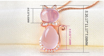 Rose Gold Color Cute Cat Ross Quartz Pink Opal Jewelry Necklace for Women