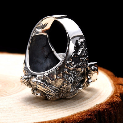 925 Sterling Silver Skull Ring Men Adjustable Dragon Ring Punk Rock Gothic Jewelry