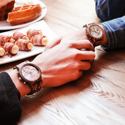 Wooden Watches for Lovers Wood and Steel Combined Design with Stop Watch Three Colors Option