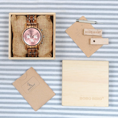 Wooden Watches for Lovers Wood and Steel Combined Design with Stop Watch Three Colors Option