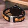 Two-tone Zebra Wood & Ebony Wooden Watches Luminous Hands Quartz Wristwatch for Men in Wooden Gift Box