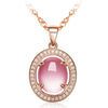 Rose Gold Color Oval CZ Crystal Ross Quartz Pink Opal Necklace Earrings and Ring Jewelry Set