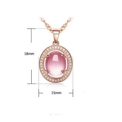 Rose Gold Color Oval CZ Crystal Ross Quartz Pink Opal Necklace Earrings and Ring Jewelry Set