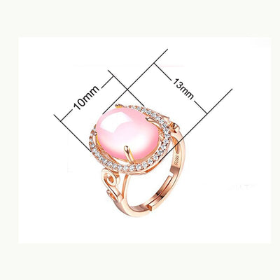 Rose Gold Color Oval CZ Crystal Ross Quartz Pink Opal Necklace Earrings and Ring Jewelry Set