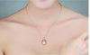 Rose Gold Color Oval CZ Crystal Ross Quartz Pink Opal Necklace Earrings and Ring Jewelry Set