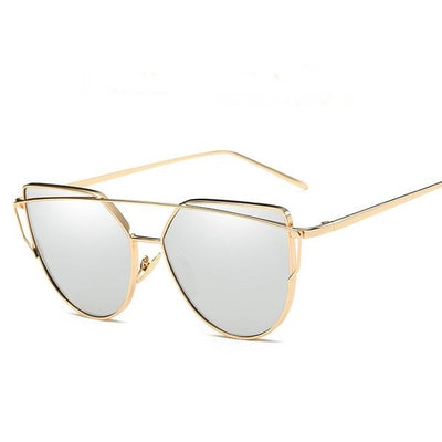 Vintage sunglasses For Women Metal Reflective Flat Lens Sun Glasses