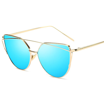 Vintage sunglasses For Women Metal Reflective Flat Lens Sun Glasses