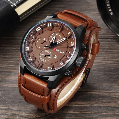 Sport Watches Men Fashion Quartz Watches  Leather