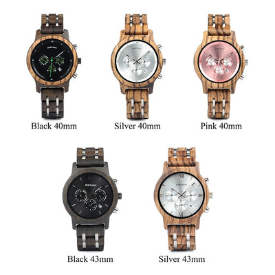 Wooden Watches for Lovers Wood and Steel Combined Design with Stop Watch Three Colors Option