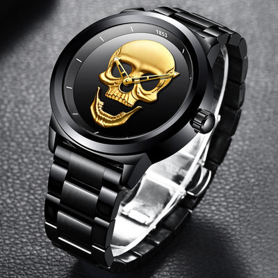 Skull Watch  Stainless Steel Quartz Watches mens  Waterproof