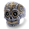 925 Sterling Silver Skull Rings For Men Retro Pure Gold Color Cross And Sun Fower Engraved Vintage Punk Jewelry