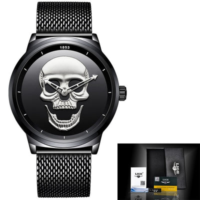 Skull Watch Steel Quartz Male Watches Waterproof