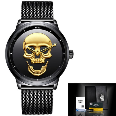 Skull Watch Steel Quartz Male Watches Waterproof