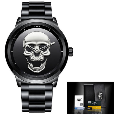 Skull Watch Steel Quartz Male Watches Waterproof