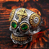 Skull Ring Stainless Steel men's Gothic Carving kapala with red blue eye rock