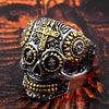 Skull Ring Stainless Steel men's Gothic Carving kapala with red blue eye rock