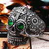 Skull Ring Stainless Steel men's Gothic Carving kapala with red blue eye rock