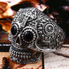 Skull Ring Stainless Steel men's Gothic Carving kapala with red blue eye rock