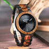 Two-tone Zebra Wood & Ebony Wooden Watches Luminous Hands Quartz Wristwatch for Men in Wooden Gift Box