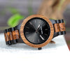 Two-tone Zebra Wood & Ebony Wooden Watches Luminous Hands Quartz Wristwatch for Men in Wooden Gift Box